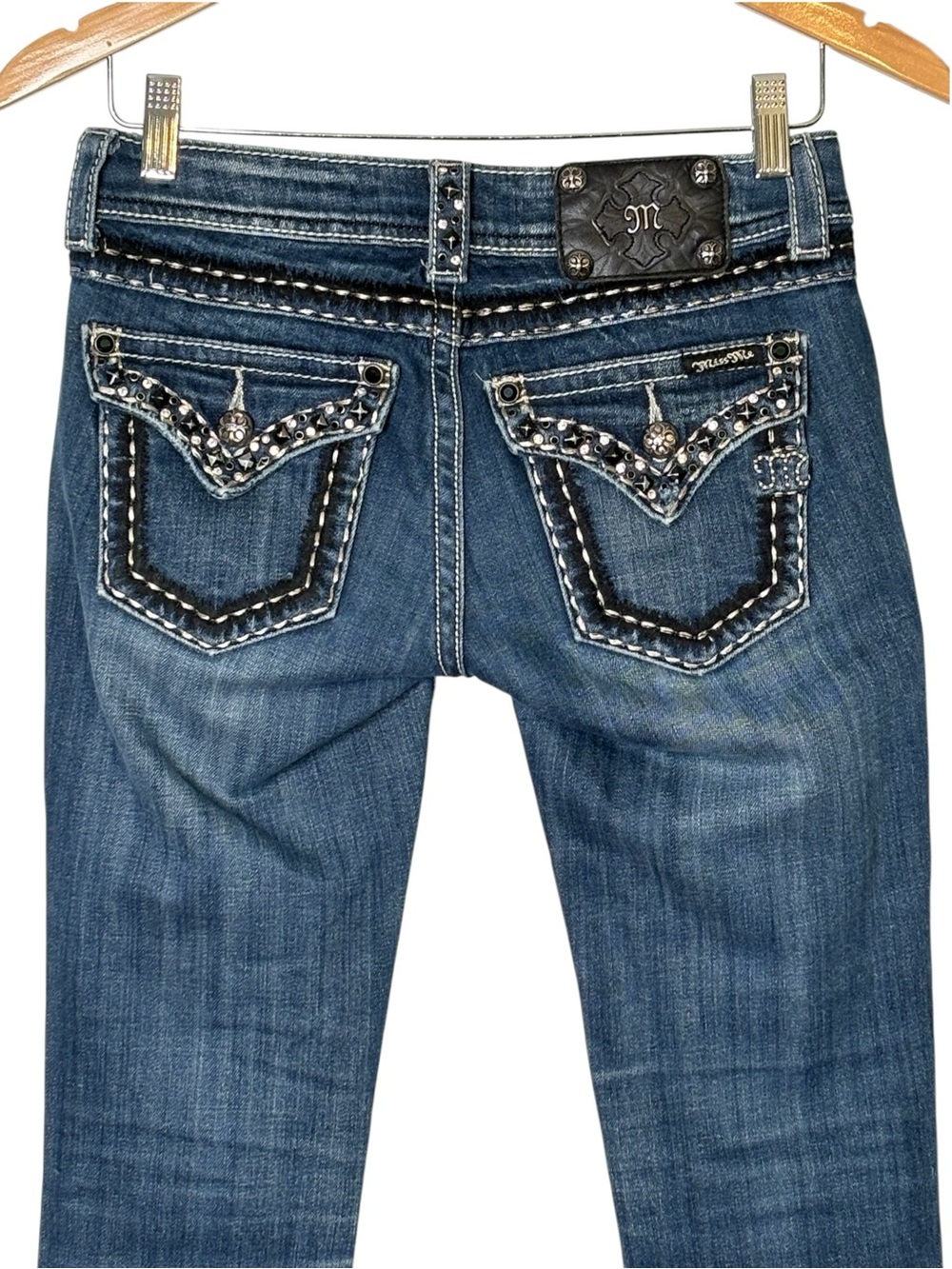 Miss Me Straight Jeans Embellished Rhinestone Size 25 (Inseam 30.5) *Read
